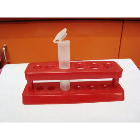 Red Six Hole Test Tube Holder Rack Portable Plastic Stand For Lab Burette Shelf, Handy And Student Friendly Lab Gear For Classroom Teaching