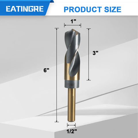 Pro Grade One Inch Drill Bit With Smooth Insert Half Inch Reduced Shank Heavy Duty High Speed Steel, 1 inch width, 3 inch length.