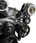 LS Engine Serpentine Bracket Kit For Alternator And Power Steering Pump Swap Compatible With Chevrolet LS1 LS2 LS3 LS6 LS7 4.8 5.3 6.0 6.2L Truck And SUV Engines GM CNC Machined Upgrade showing side view on engine