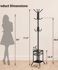 No Fuss Freestanding Coat Rack With 12 Hooks And Umbrella Holder Modern Metal Hall Tree With Dimensions In Background