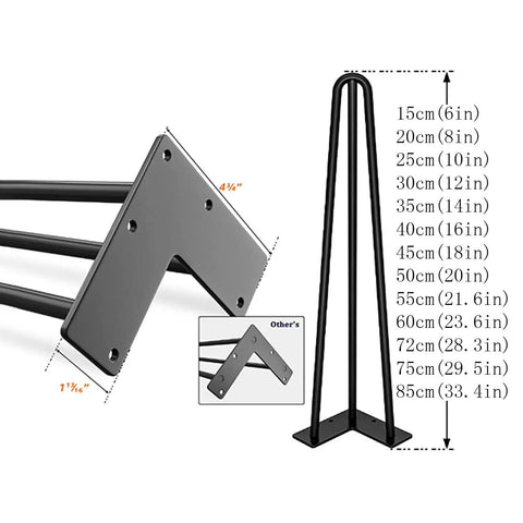 Adjustable Black Iron Furniture Legs 35 Cm Tall showing V-bracket and measurements for DIY kitchen and dining tables, sofas and cabinets