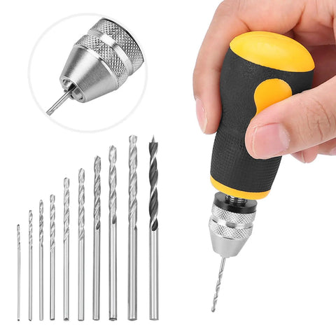 Handy Drill Set With Ten Piece Bit Kit Portable Micro Drill Tool Nonslip Handle For Art And Craft Projects Precision Pin Vise with 10 bits