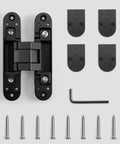 Invisible 5.5 Inch 3 Way Adjustable Concealed Door Hinges Matte Black Zinc Alloy 180 Degree Swing Hidden Butt Hinge For Doors 38mm To 60mm Thick 66 Lb Per Hinge No Fuss Vertical Horizontal And Depth Adjustments No Visible Hardware with included screws and wrench.