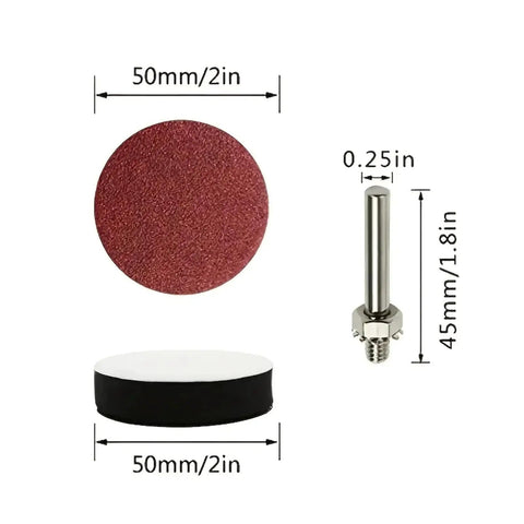 Awesome 75mm Red Sanding Disc Kit with 103 Pieces And Drill, Assorted Grit, 50mm sanding disc with backing pad and mandrel.
