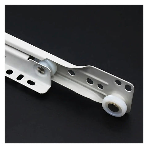 Close-up of heavy duty drawer slides for cabinets and furniture smooth quiet track rails for kitchen and office desk, 14 inch steel.