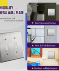 Stainless Steel Wall Plate For Toggle Light Switch 2 Gang 4.50 In By 4.57 In Built To Last Corrosion Resistant Cover shown in various settings.