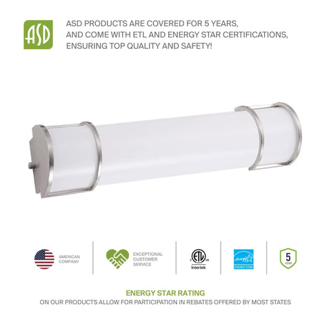 24 Inch LED Vanity Light Bar With 3 CCT Dimmable Modes, Energy Star Ready, ETL Listed, 25W Nickel Finish