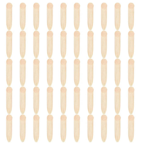 Solid Pine Wood Pocket Hole Plugs Kit, 50 Piece Set With Angled Oblique Hole Design neatly arranged in rows