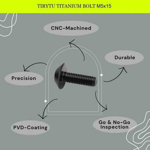 Diagram of CNC-machined beefy titanium M5x15 bolts 4 pack ultra strong corrosion resistant screws with black umbrella head