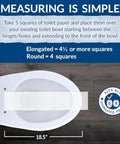 Diagram measuring toilet seat with paper squares for Alesio II Slow Close Toilet Seat With Easy Clean Hinges And Adjustable Front To Back Fit