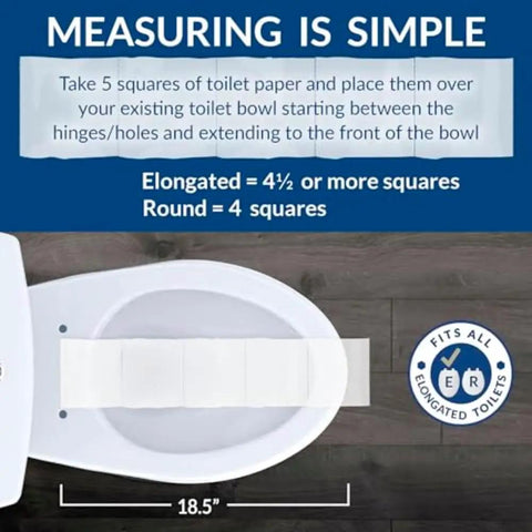 Diagram measuring toilet seat with paper squares for Alesio II Slow Close Toilet Seat With Easy Clean Hinges And Adjustable Front To Back Fit