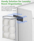 Magnetic Wool Dryer Balls Holder With Large Nylon Storage Bag attached to dryer, showing wool balls inside for Laundry Room Organization.
