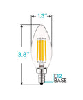 Vintage Style LED Candelabra Bulbs 60W Equivalent, 550 Lumens, 2700K Warm White, Dimmable Filament Candle Bulbs With Clear Glass, E12 Base