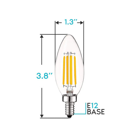 Vintage Style LED Candelabra Bulbs 60W Equivalent, 550 Lumens, 2700K Warm White, Dimmable Filament Candle Bulbs With Clear Glass, E12 Base
