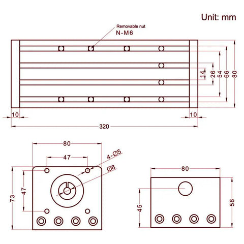 Technical drawing of Dual Linear Rail Guide Ballscrew SFU1605 Kit with dimensions in millimeters for CNC use