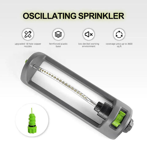 Oscillating Yard Sprinkler Workhorse With 18 Brass Nozzles Clog Resistant Delivers Up To 3600 Sq Ft Coverage shown in gray with green controls