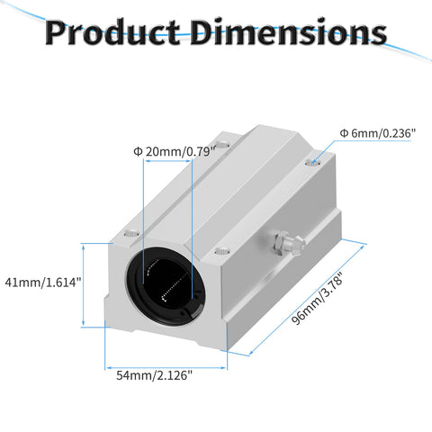 2 Pack SCS20LUU Linear Ball Bearings, 20mm ID, 96mm Length, High Hardness Wear Resistant Steel For Smooth CNC Linear Motion, Precision Guide Rails, Ideal For Machinery And 3D Printers, dimensions shown
