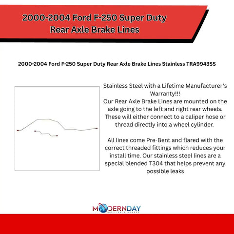 Image of Ford Rear Axle Brake Line Kit Stainless Steel For 1999 2004 F 250 F 350 Super Duty And Excursion, pre-bent tube layout