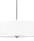Three Light Drum Pendant Chandelier With White Fabric Shade Brushed Nickel Finish Tempered Glass Diffuser Dope Modern Ceiling Light