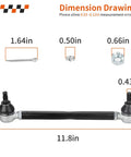 Two Piece Golf Cart Steering Tie Rod End And Shaft Kit For TXT Medalist Marathon 1994 2001 Fits Gas And Electric Carts Kickass Steering Upgrade For A Smooth Tight Ride And Long Lasting Performance. dimension drawing of black steering tie rod assembly with 11.8in shaft and metal ends