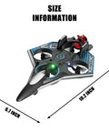 Remote Control RC Airplane With Spray Effect And LED Lights, Foam Fighter Jet, size dimensions in inches, black color