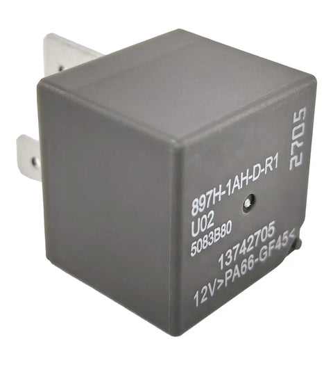 Two Pack 70A 12V DC SPST Relay 4 Pin For Ford F150 RAM 1500 Silverado Heavy Duty Direct OEM Replacement Plug And Play Great For Starters Fuel Pumps And Winches Fixes P0685 P0615 Codes, focus on detailed side view of the relay with visible markings.