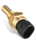Direct Fit Premium Brass Coolant And Oil Temperature Sensor Straight Swap Setup close-up view of detailed brass sensor with black connector
