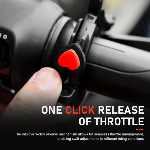 Universal Motorcycle Cruise Control Throttle Lock Waterproof Handlebar Bracket Rock Solid Wrist Saver For Atvs And E Bikes Effortless Long Haul Cruising Gear Grip Tight Black with one-click release mechanism.