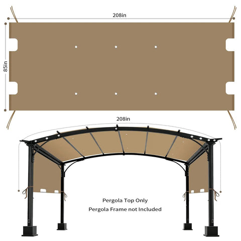 Waterproof Premium Pergola Shade Cover 85x208 Inches For 17x7.4 Ft Outdoor Pergolas Fit Flat Top Or Curved Styles Keeps Your Patio Cool With Fresh Look Canopy Khaki