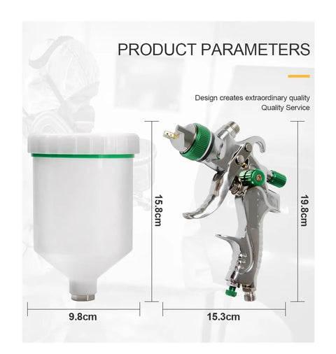 Hella Adjustable Pneumatic Paint Sprayer Featuring Pro Grade Brass Valve And Rock Solid Chrome Aluminum Housing Delivers Slick Coatings For Fast Auto Detailing Or Household Makeovers Without Any Hassle with dimensions and clear body.