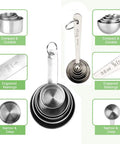 11 Piece Stainless Steel Measuring Spoons And Cups Set With Engraved Metric And Imperial Markings And Stackable Design For Everyday Cooking Baking Dry And Liquid Ingredients Great Gift, stacked stainless steel cups and spoons