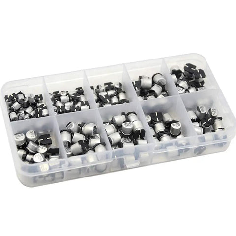 200 Piece SMD Aluminum Electrolytic Capacitor Kit With Ten Values From 1U To 470U In Durable Plastic Box For TV VCD Electronics Repair And Handy DIY Projects