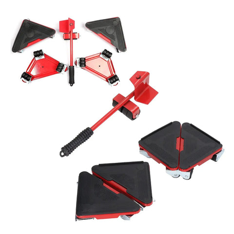 Heavy Duty Furniture Lifter And Slider Set With 360 Swivel Wheels, No Sweat Appliance Moving Aid Up To 660 Pounds, smooth red gliders and lifting tool.