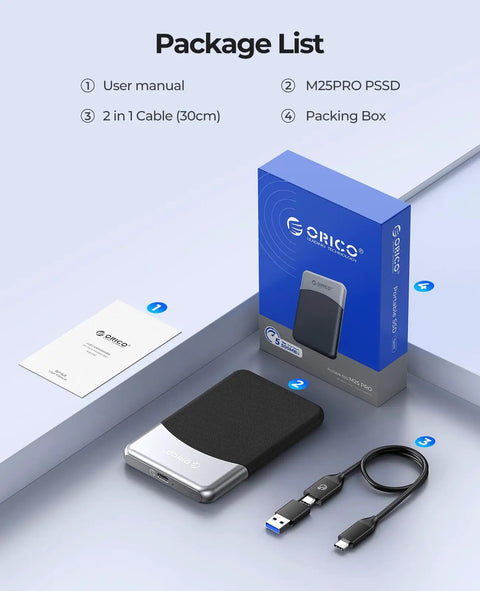 Package includes 1TB External SSD With 2 In 1 USB C Cable Portable Solid State Drive USB 3.2 Gen 1 Up To 460 MBps Dust And Drop Resistant