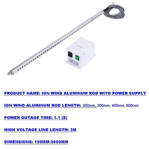 Industrial Static Eliminator Rod 600mm Long 23.6 Inch High Voltage Anti Static Bar with Power Supply