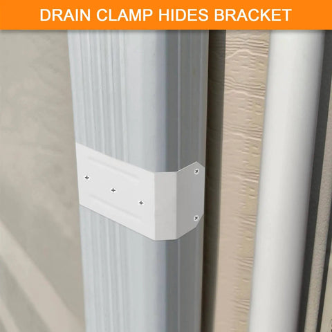 Downspout Gutter Pipe Clip Hidden Bracket 3x4 White Set Of 2 installed on exterior wall