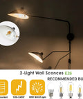 Retro Dope Plug In Wall Sconce With Swivel Arm And Adjustable Head, illuminated industrial black double swing arm sconce