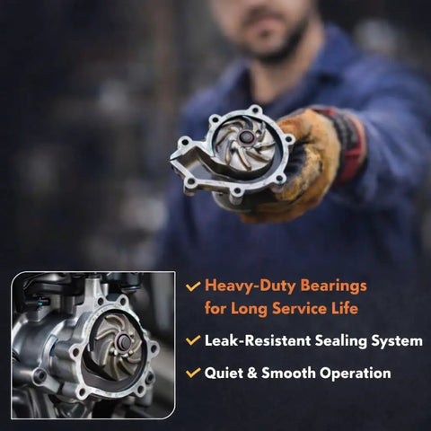 Hella Solid Electric Water Pump Thermostat Kit With Premium Gaskets Zero Sweat Bolt On Swap For EA888 Gen3 2.0L visible in hand, showcasing heavy-duty bearings.