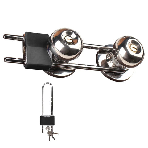 All Metal Double Door Locking Bar For Inswing And Outswing Doors, Keyed Extra Lock With U Shaped Barrier, Heavy Duty Security Device For Double Handles Knobs Levers, Prevents Kick Ins And Forced Entry in silver finish with keys
