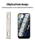 Top Shelf Heavy Duty Bus Bar Connectors With Two Point Two Inch Pitch Row Red Copper Terminal Blocks Nickel Plated showing elliptical hole design.