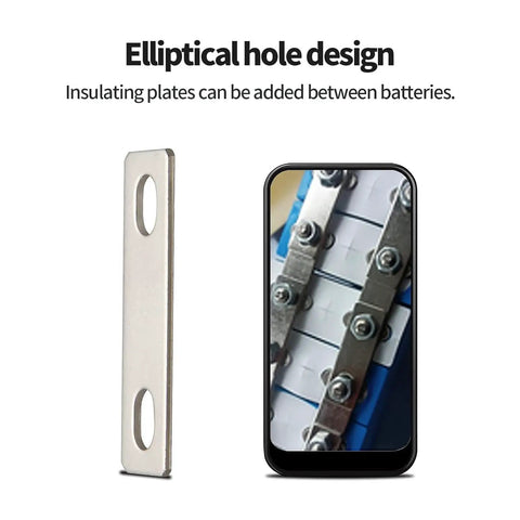 Top Shelf Heavy Duty Bus Bar Connectors With Two Point Two Inch Pitch Row Red Copper Terminal Blocks Nickel Plated showing elliptical hole design.