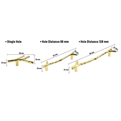 Gold Twig Branch Cabinet Knob Pulls 2 Pack Zinc Alloy Decorative Handles for Cabinets Wardrobes and Drawers 128mm Hole Centers
