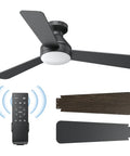 42 Inch Ceiling Fan With Light And Remote, Low Profile Flush Mount, 3 CCT LED, 6 Speed Quiet Motor, Black Finish shown with components
