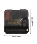 Close-up of DIY Wall Clock Movement Kit, measuring 6.5cm x 6.5cm, showing battery compartment and gear for easy installation.
