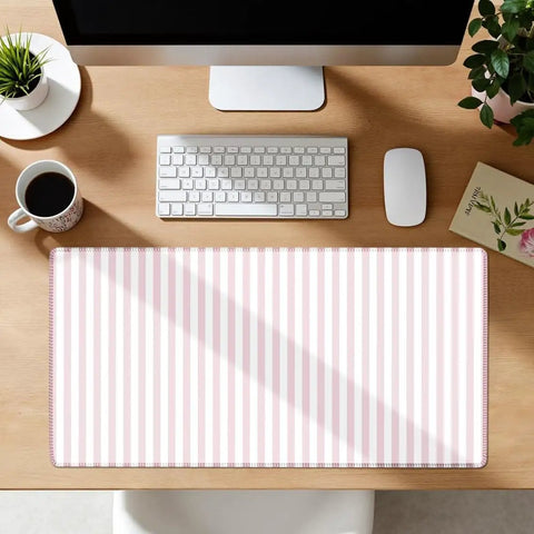 Pastel Pink Striped Desk Mat XXL Large Gaming Mouse Pad For Home Office Decor Cute Kawaii Aesthetic Keyboard And Laptop Setup