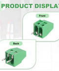 Beefy 10 Pack 3 Pin PCB Mount Screw Terminal Block Connector 5.08mm Pitch Green For 22-12AWG Cable 300V 10A Easy Clamp Wiring Terminal Block For DIY Electronics And Industrial Projects, front and back view