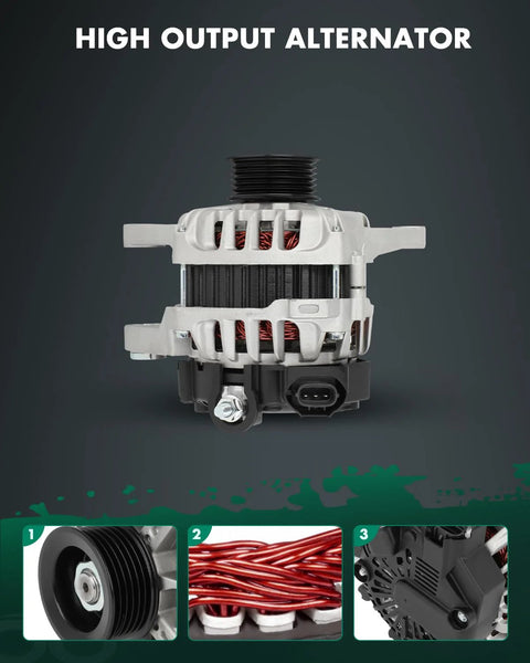 Front view of New Alternator 13209 Fits Hyundai Accent Veloster 2012-2017 90 Amp CW 6-Groove Auto Generator Replacement