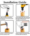 Installation guide for 4 Pack M10 Adjustable Leveling Feet For Cabinets, Tables And Chairs, showing drill, T-nut insertion, and leveling