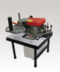 Manual Edge Banding Machine With Variable Speed 0 To 6 Meters Per Minute Double Sided Glue Bander on black metal stand.