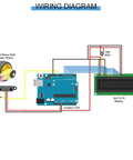 Wiring diagram for LM393 H2010 Infrared Photoelectric Sensor Module with Arduino, motor, and 16x2 LCD display setup.